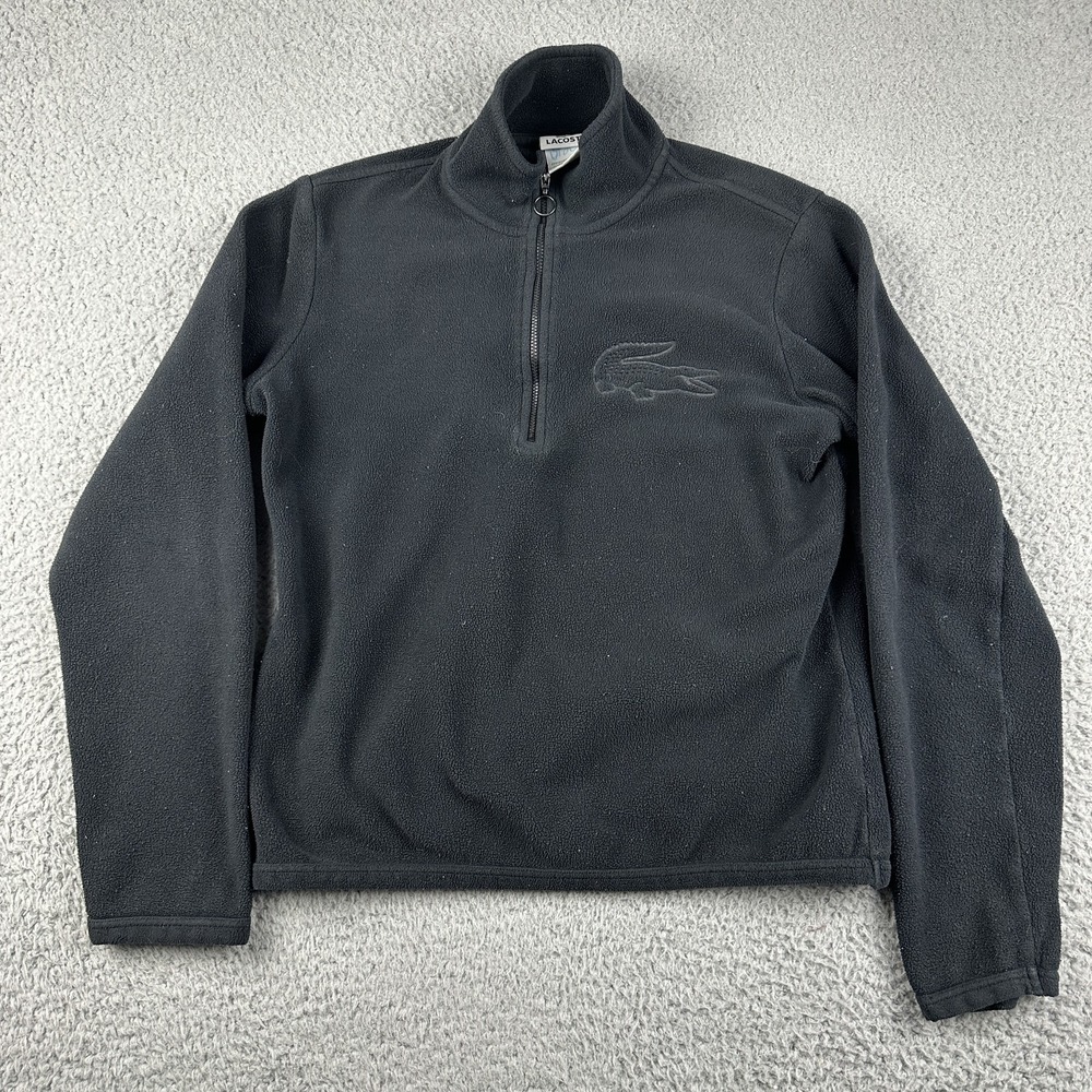 Lacoste Pullover Sweater Womens 36 Black Fleece Half Zip Embroidered Croc Logo